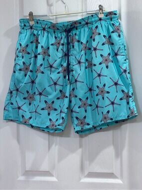 Vilebrequin Moorea Starfish Print Swim Trunks Turquoise